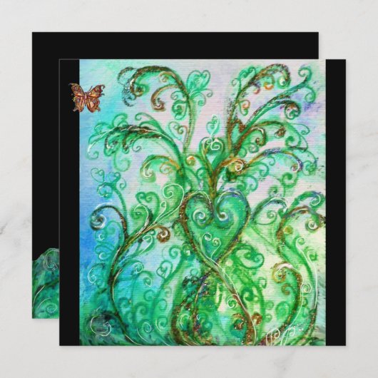 Invitation FLEURS BLANCHES bleu vif vert noir (Devant / Derrière)