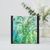 Invitation FLEURS BLANCHES bleu vif vert noir (Debout devant)