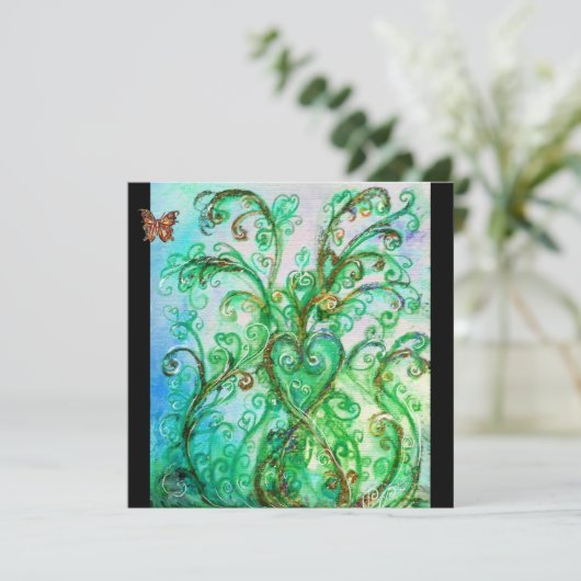 Invitation FLEURS BLANCHES bleu vif vert noir (Debout devant)