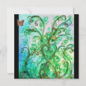 Invitation FLEURS BLANCHES bleu vif vert noir (Devant)