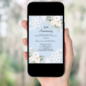 Invitation Fleurs blanches bleues 25e anniversaire de mariage
