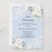 Invitation Fleurs blanches bleues 25e anniversaire de mariage (Devant)