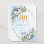 Invitation Fleurs blanches bleues bohèmes intemporelles 90e a (Devant)