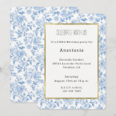 Invitation Fleurs Blanches Bleues Romantiques Anniversaire (Devant / Derrière)