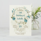 Invitation fleurs blanches bleues vert anniversaire (Debout devant)