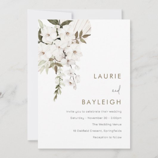 Invitation Fleurs blanches, Boho & Sage Mariage moderne (Devant)