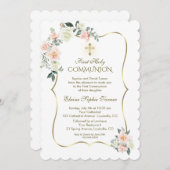Invitation Fleurs blanches brillantes délicates Première Comm (Devant / Derrière)