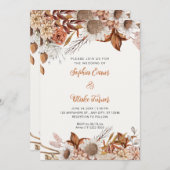 Invitation Fleurs blanches Brown rustiques Boho Off Mariage b (Devant / Derrière)