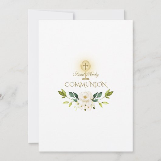 Invitation Fleurs blanches Chalice d'or Première communion sa (Dos)