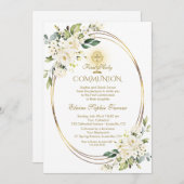 Invitation Fleurs blanches Chalice d'or Première communion sa (Devant / Derrière)