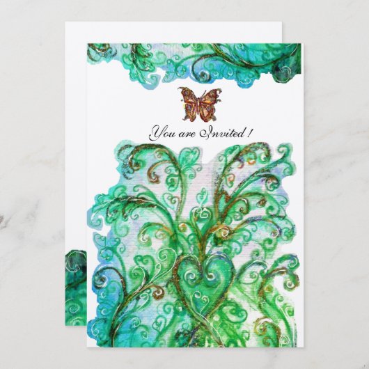 Invitation FLEURS BLANCHES Champagne bleu clair vert (Devant / Derrière)