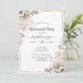 Invitation Fleurs blanches chic pour la retraite (Debout devant)