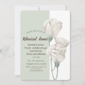 Invitation Fleurs blanches chic roses dîner de répétition (Devant)