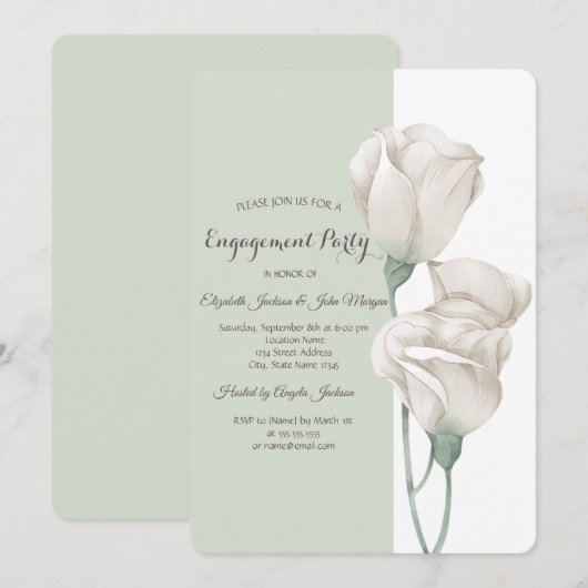 Invitation Fleurs blanches chic Roses Engagement (Devant / Derrière)