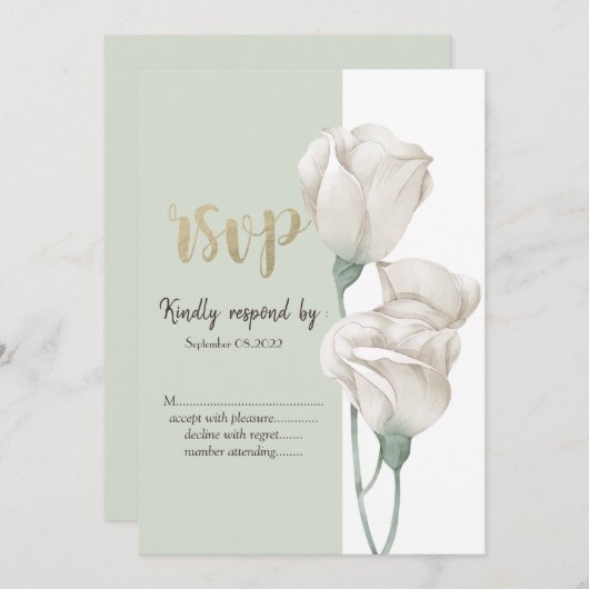 Invitation Fleurs blanches chic Roses RSVP (Devant / Derrière)
