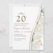 Invitation Fleurs blanches chic Vingt-20e anniversaire (Devant)