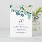 Invitation Fleurs blanches classiques 40e fête d'anniversaire (Debout devant)