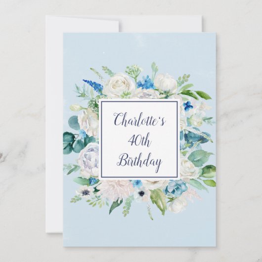 Invitation Fleurs blanches classiques 40e fête d'anniversaire (Dos)