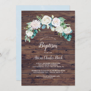 Invitation Fleurs blanches classiques Baptême rustique