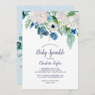 Invitation Fleurs blanches classiques Bébé arroser