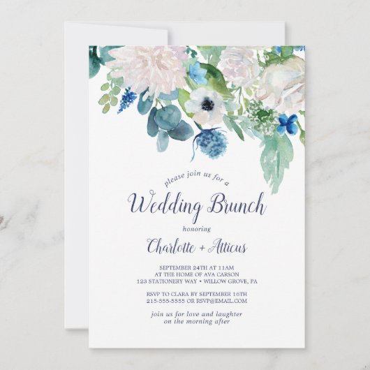 Invitation Fleurs blanches classiques Brunch Mariage (Devant)