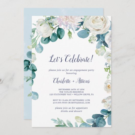 Invitation Fleurs blanches classiques Célébrons (Devant / Derrière)