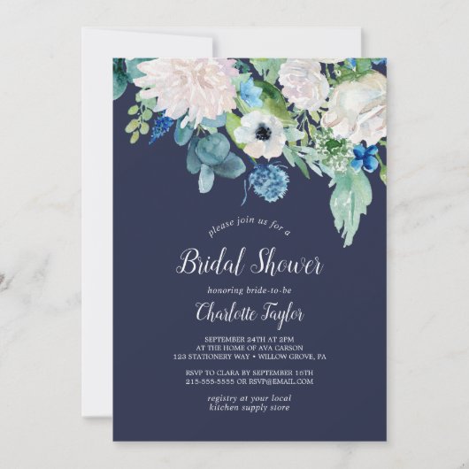 Invitation Fleurs blanches classiques | Fête des mariées mari (Devant)