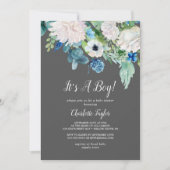 Invitation Fleurs blanches classiques Gris C'est un Baby show (Devant)