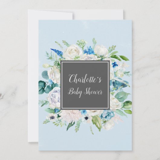 Invitation Fleurs blanches classiques Gris C'est un Baby show (Dos)