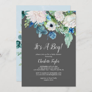 Invitation Fleurs blanches classiques Gris C'est un Baby show