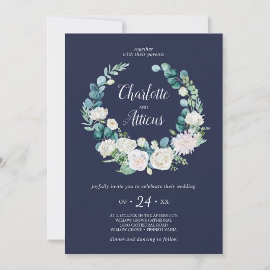 Invitation Fleurs blanches classiques | Mariage Décontracté d (Devant)