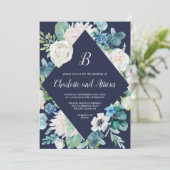 Invitation Fleurs blanches classiques Mariage diamant de mari (Debout devant)
