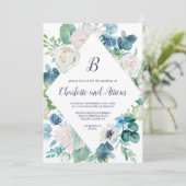 Invitation Fleurs blanches classiques Mariage diamant Monogra (Debout devant)