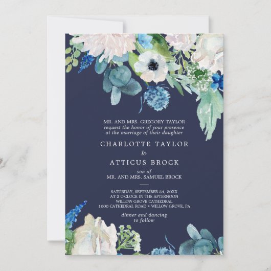 Invitation Fleurs blanches classiques | Mariage traditionnel (Devant)