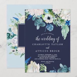 Invitation Fleurs blanches classiques Marine Le Mariage de