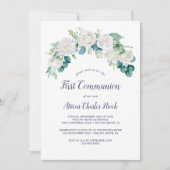 Invitation Fleurs blanches classiques Première communion (Devant)