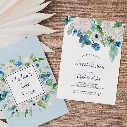 Invitation Fleurs blanches classiques Sweet sixteen fête d'an