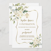 Invitation Fleurs blanches Confirmation Or Mise à jour report (Devant / Derrière)