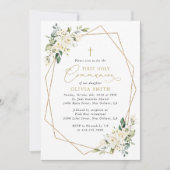 Invitation Fleurs Blanches Crème, Bohème, Première Communion (Devant)