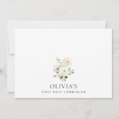 Invitation Fleurs blanches crème, Boho, Première Sainte Commu (Dos)