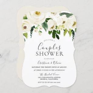 Invitation Fleurs blanches & Crème Elegant Couples Douche