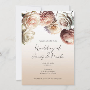 Invitation Fleurs Blanches Crème Rose Pêche Mariage Floral