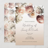 Invitation Fleurs Blanches Crèmeuses Rose Pêche Mariage Flora (Devant / Derrière)