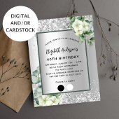 Invitation Fleurs blanches d'argent d'anniversaire palette de