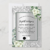 Invitation Fleurs blanches d'argent d'anniversaire palette de (Devant)