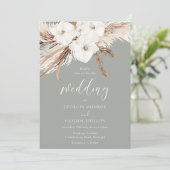 Invitation Fleurs blanches de Bohême Mariage vert Sage (Debout devant)