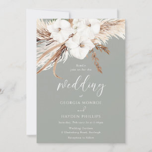 Invitation Fleurs blanches de Bohême Mariage vert Sage
