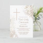 Invitation Fleurs blanches de Gypsophile première communion (Debout devant)