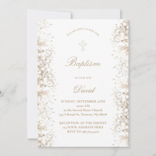 Invitation Fleurs blanches de la respiration du bébé | bébé g (Devant)