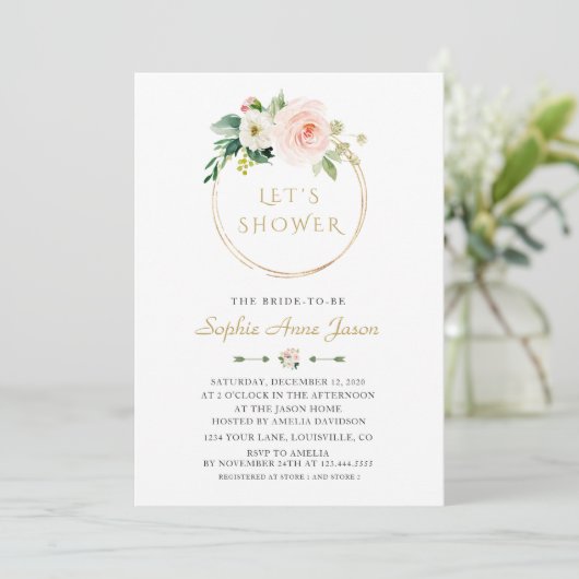 Invitation Fleurs Blanches de Luxe Cadre Doré Mariage (Debout devant)